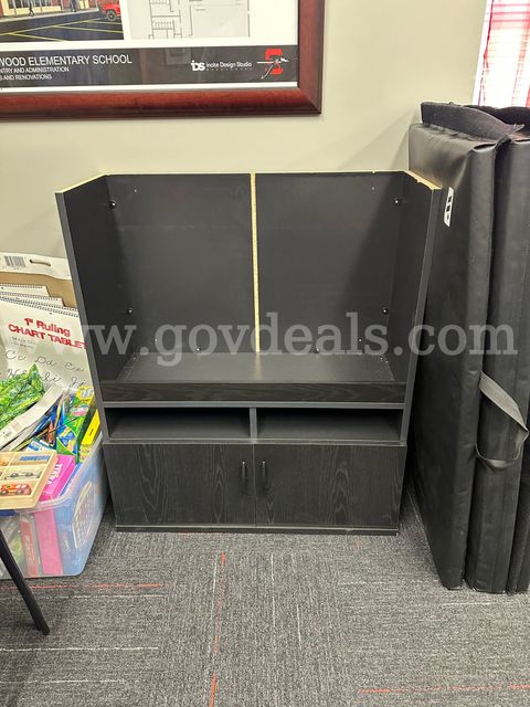 Gray cabinet for desk or shelf