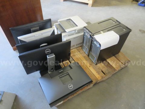 Pallet of Monitors, Printer, & CPUs