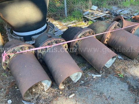 Lot of 4 – 14" 90° Elbows with Attached Pipe Sections (Retired Waterworks Fittings)