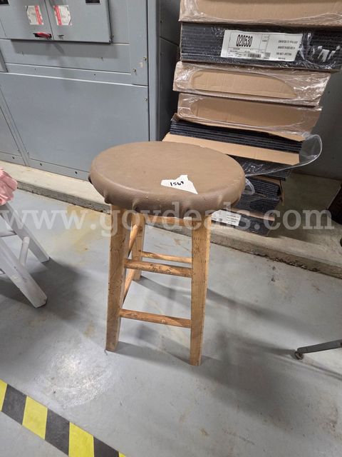 Wood Stool with Brown Vinyl Cover 2' high