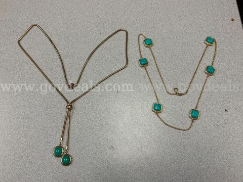 Two Necklaces with green color stones