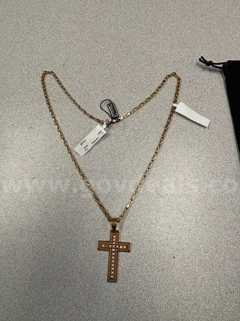 Yellow necklace with Cross pendant with black velvet bag