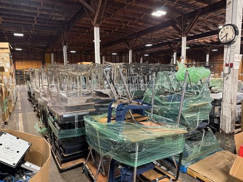 Metal frame student desks.