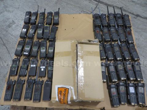 3 boxes - (49) Hand-Held radios and belt clips.