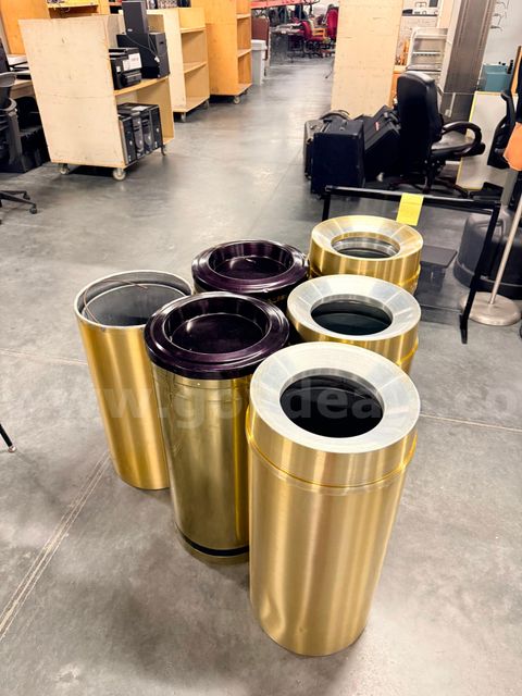Set of 6 Gold-Tone Trash Cans