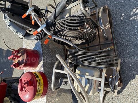 Bulk Lot: Gas PPV Fans, Stihl Backpack Blower, Safety Cans & Aluminum Tool Box