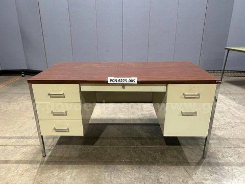 Desk, 6-Drawers, Wood-Top, Metal