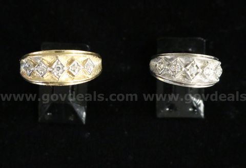 14k Yellow and White Gold Couples Ring Set with Diamonds, 12.4 Grams Total