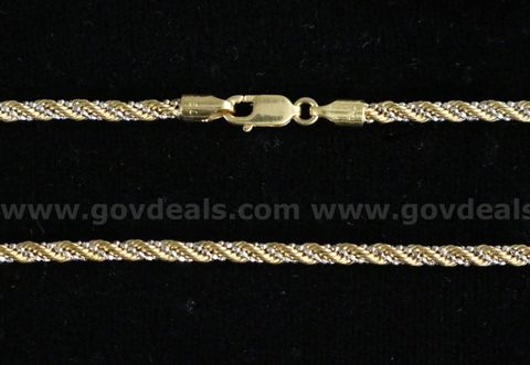 18k Yellow and White Gold Rope Chain Necklace, 9.3 Grams