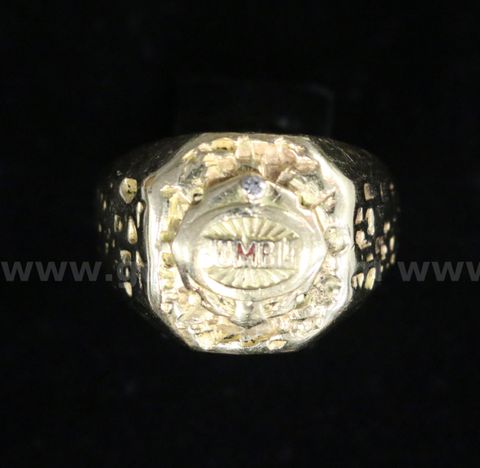 14K Yellow Gold Nugget Ring Humble Design With Diamond, 20.0 Grams