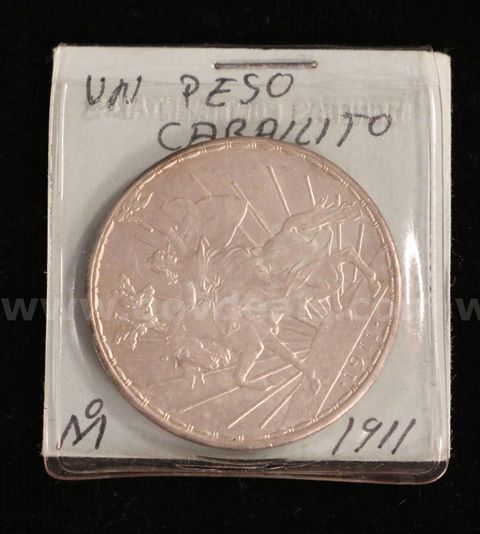 1911 Mexico Un Peso Silver Coin, 27.0 Grams