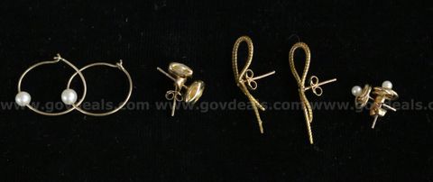 4 Assorted Pairs Of 10k Yellow Gold Earrings, 3.3 Grams