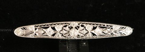 Platinum Filigree Design Pin/Brooch With Diamonds, 4.7 Grams
