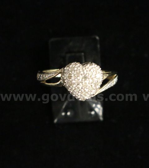 10K Yellow Gold Heart/Cluster Ring With Diamonds, 2.5 Grams