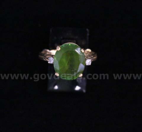 18K Yellow Gold Diamond Ring With Oval Mixed Cut Tourmaline Stone, 4.1 Grams