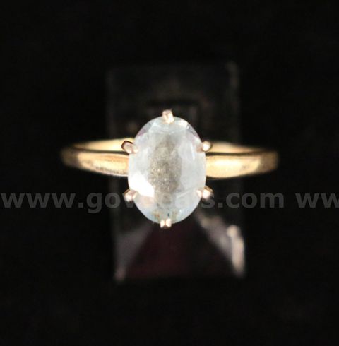 14K Yellow Gold Solitaire Ring With Oval Cut Aquamarine Stone, 3.4 Grams