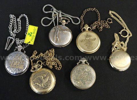 6 Gold & Silver Tone Novelty Pocket Watches