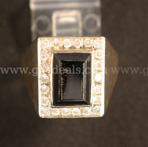 14K Yellow Gold Black Onyx & Diamond Ring, 9.7 Grams