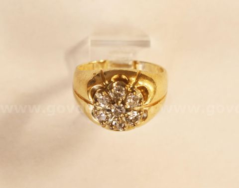 14k Yellow Gold Diamond Cluster Design Ring, 10.4 Grams