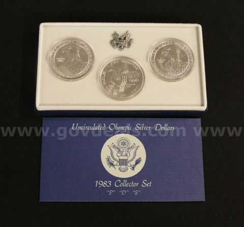 5- 1983 Uncirculated L.A. Olympic Silver Dollar P, D, S Sets