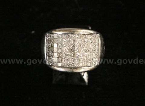 18k White Gold Invisible Set Diamond Cluster Ring, 17.4 Grams