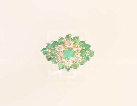 14k Yellow Gold Emerald and Diamond Waterfall Ring, 5.3 Grams