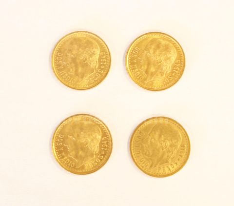 4 Assorted Date Mexico Dos y Medio Pesos Gold Coins, 8.3 Grams Total