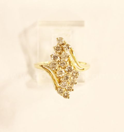 14K Yellow Gold Waterfall Design Ring With Diamonds, 2.9 Grams