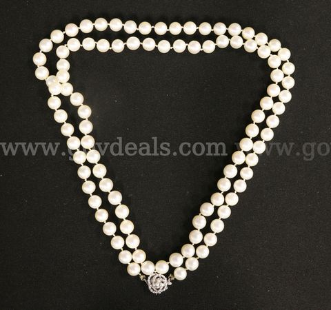 Strand Of Round White Cultured Akoya Pearls With 14K White Gold Clasp