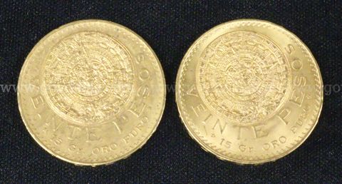 2- 1959 Mexico Veinte Pesos Gold Coins, 33.2 Grams Total