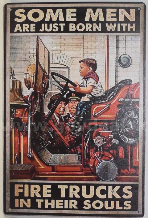 Antique Fire Engine Man Fighter Department Dept Service Fireman Firefighter Metal Sign - Ship Only