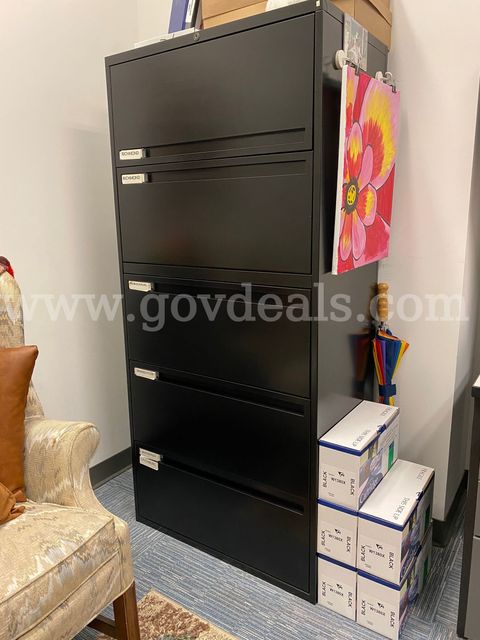 5 Drawer Black Horizontal File Cabinet