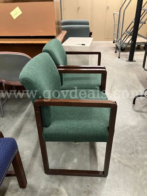 Lot of (2) Olive Green Chairs With Wooden Handles