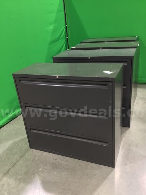 Lot of (4) Three-Drawer Lateral File Cabinets