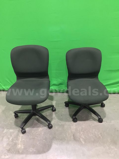 Lot of (2) Green Rolling Office Chairs with No Arms