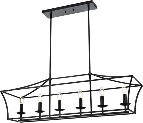 Brand New MELUCEE 6-Light Farmhouse Linear Chandelier – Black Pendant Lighting for Kitchen Island & Dining Room