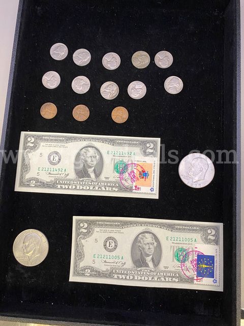 15 Coins and 2 Two Dollar Bills