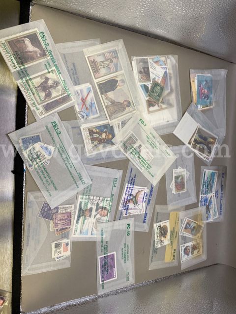 17 Paper Stamp Envelope Holders with Various Stamps