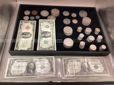 1928 Two Dollar Notes, 1963 One Dollar Notes and Assortment of various coins