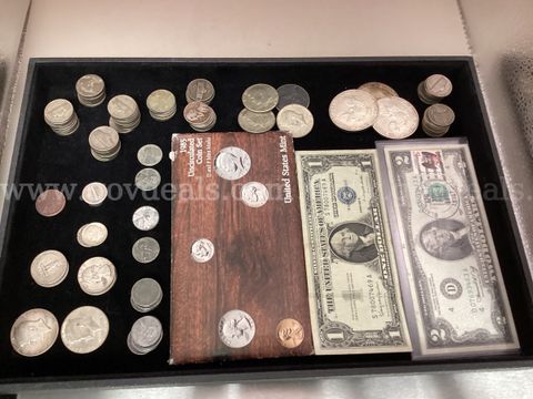 Forty US War Nickels dated 1942-1945 and various coins
