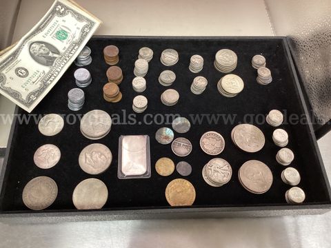 Six Eisenhower Dollar Coins and Various Other Coins