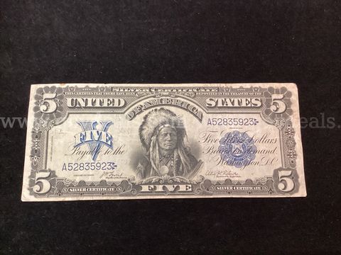 Five Dollars US Silver Certificate Series 1899 Indian Note
