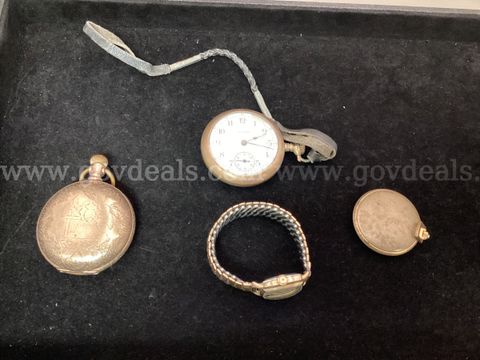 3 Pocket Watches and Gothic Marked Swiss