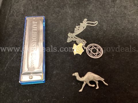 Camel Pin, Necklace with two Pendants and a Harmonica
