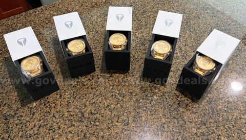 LOT of 5 (Five) Nixon 51-30 Chrono Men's Watches - All Gold -- Brand New in Boxes with extra links and price tags.