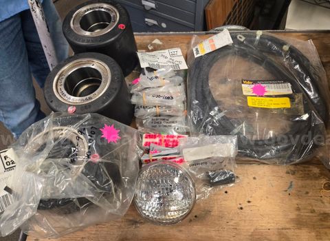 Assorted Yale Forklift Parts — Wheels, Brush Set, Electrical Parts