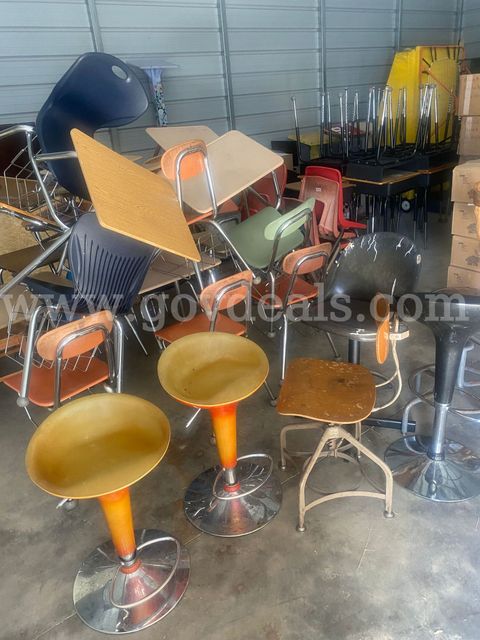 Approx 60 Student Desks with Stools and Chairs