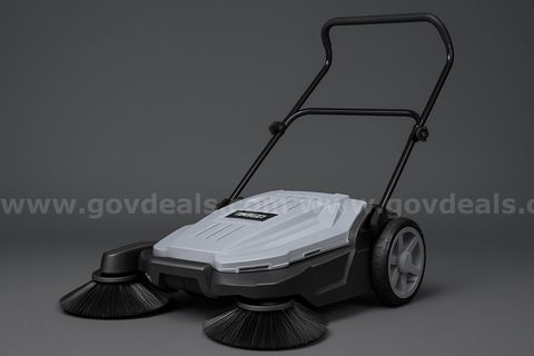 FREE SHIPPING - Factory Sealed - Walk-Behind Outdoor Floor Sweeper, 5.25 Gal Bin, 25.5" Width, Manual Push, Grey