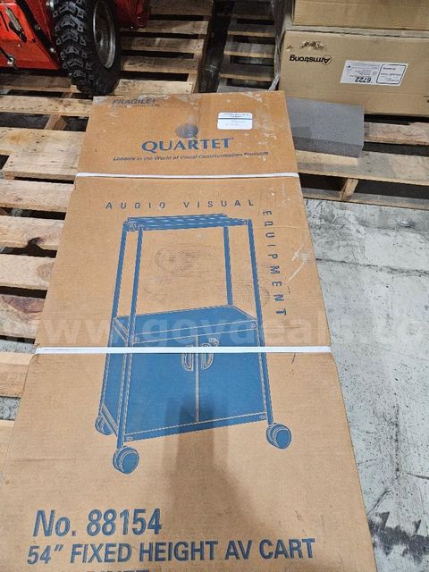 54" Black Audio/Visual Cart w/Cabinet by Quartet for Auction. Sold As Is.