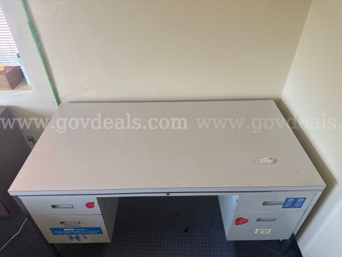 Double-Pedestal Metal Office Desk – Light Gray - Lot of 4